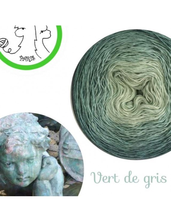 Fil Single Fingering 75 % Mérinos 25 % Soie gradient yarn cake vert de gris