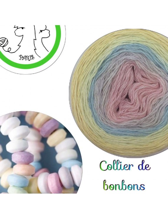 Fil fingering Alpaga Soie (long gradient yarn cake) "Collier de Bonbons"