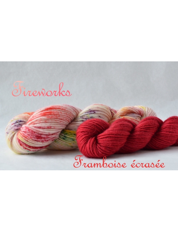 "Fireworks+Framboise écrasée" Sock Yarn Merino Alpaca & Nylon