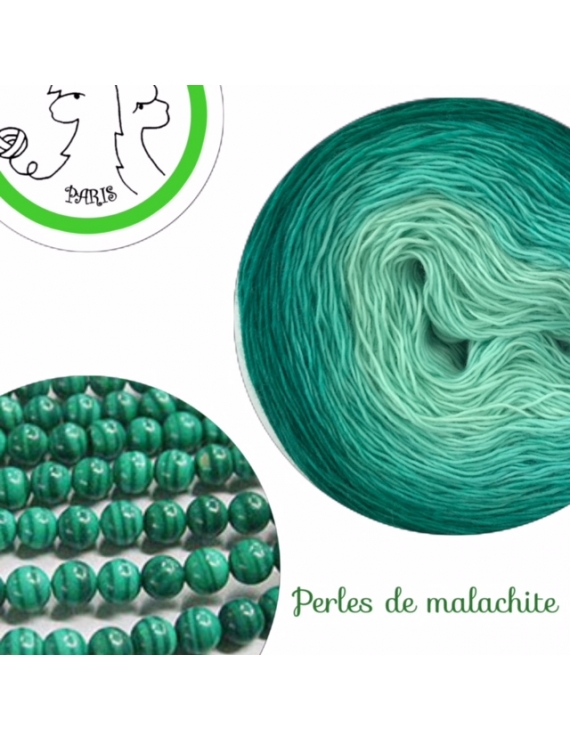 "Perles de Malachite" Fil Single Fingering Mérinos (long gradient yarn cake)