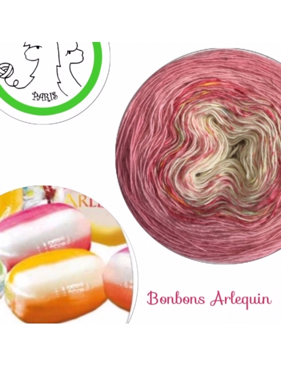 "Bonbons Arlequin" Fil fingering Alpaga Tencel (long gradient yarn cake) 