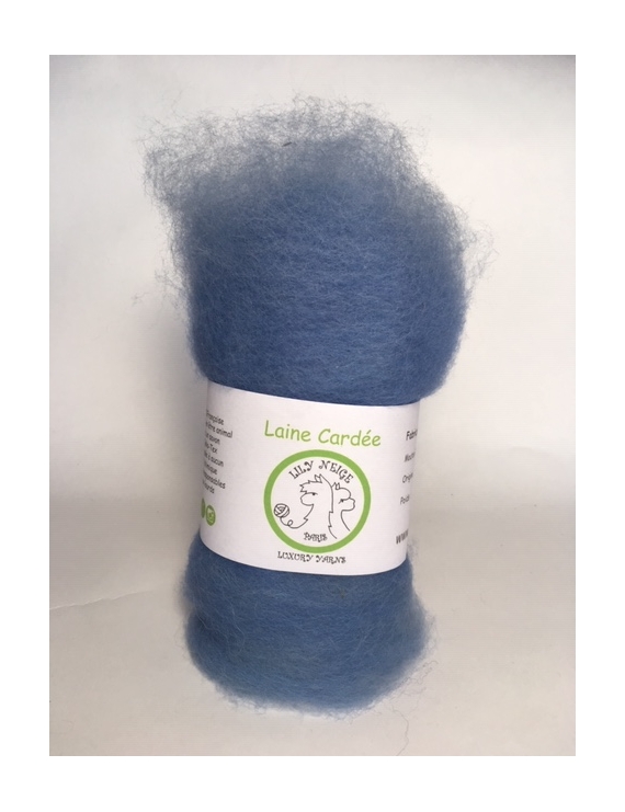 "Bleu Grisé" fibre cardée pour feutrage 100 % Alpaga