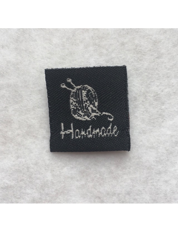 "Hand Made" Etiquette Decorative Tissus Noire Carrée