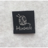 "Hand Made" Etiquette Decorative Tissus Noire Carrée