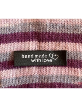 "Hand Made With Love" Etiquette Decorative Tissus Noir longue