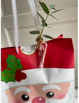 Christmas Bag rouge "le Pere Noel à la branche de houx " Teinture 