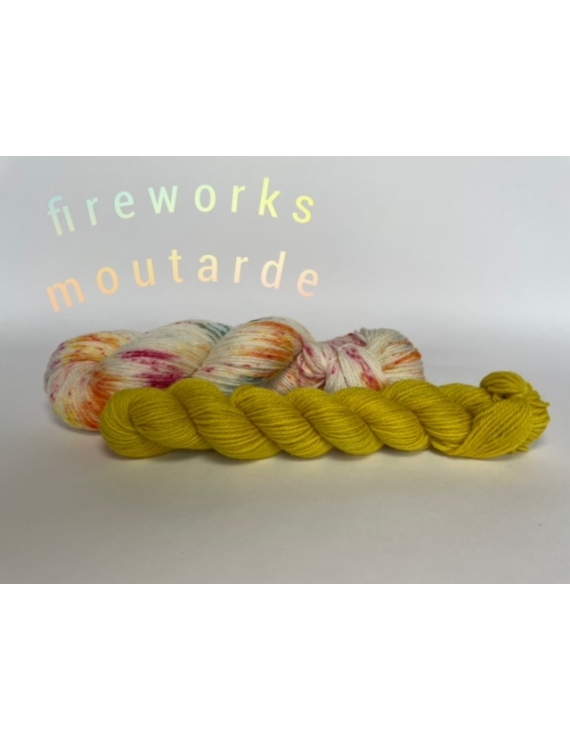 "Fireworks + Moutarde" Fil Mérinos Alpaga & Nylon