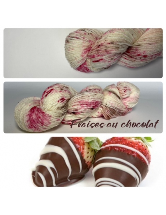 "Fraises au chocolat" Fil Mérinos Alpaga & Nylon